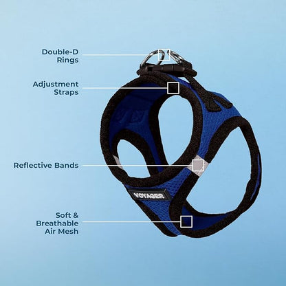Best Pet Supplies Voyager Step-in Air Harness - All Weather Mesh, Reflective, No Pull Harness for Dogs, Cats - Secure with Hook & Loop Fastener, Buckle, Double D-Rings - Royal Blue/Black Trim, S