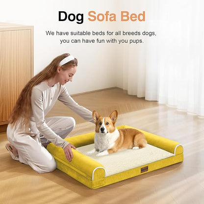 Medium Large Dog Bed Orthopedic Washable: Beds Bolster Medium Large Sized Dog Bed Egg Crate Foam Couch Sofa Waterproof with Removable Cover - Ginger