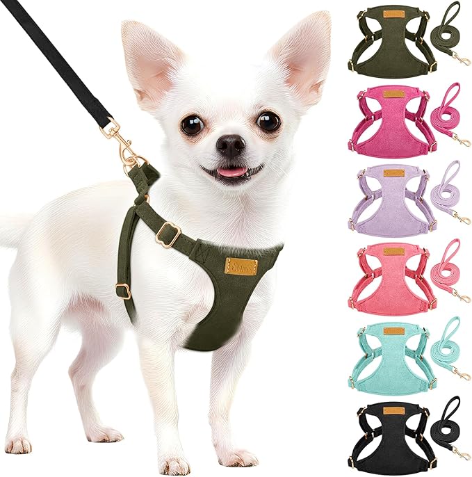 SlowTon Dog Harness Small Sized Dog - Soft XXS Dog Harness and Leash Set No Pull No Chock, Adjustable Lightweight Puppy Harness for XS Small Medium Dogs Cats (Solid Military Green, M)