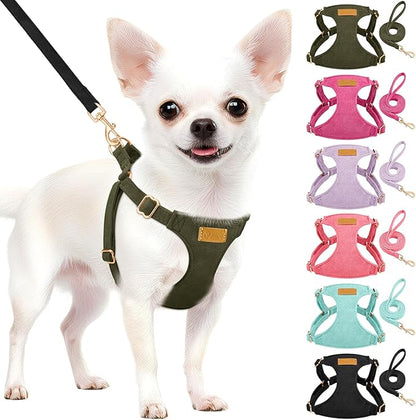 SlowTon Dog Harness Small Sized Dog - Soft XXS Dog Harness and Leash Set No Pull No Chock, Adjustable Lightweight Puppy Harness for XS Small Medium Dogs Cats (Solid Military Green, S)