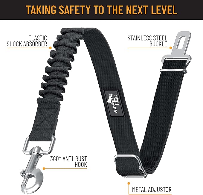 Active Pets Dog Seatbelt, Adjustable Safety Dog Seat Car Harness, Dog Seat Belt for Pets - Durable Dog Seatbelts for Cars - Dog Car Seat Belt for Dogs, Dog seat Belts for Large Dogs, Medium, & Small