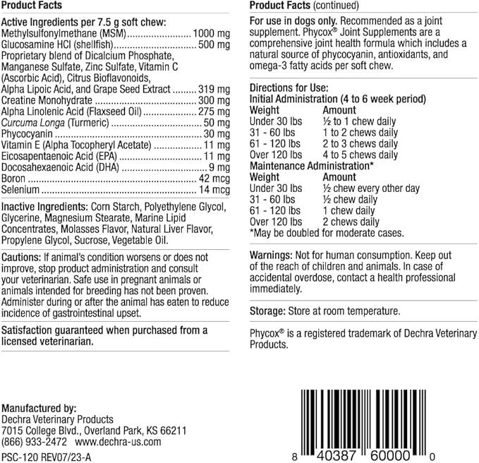 Phycox Dog Joint Supplement Soft Chews, 120 Ct