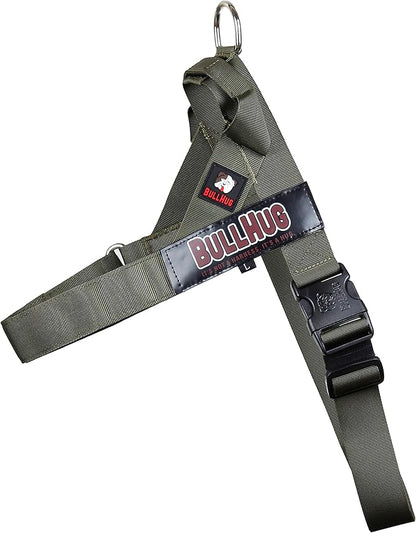 BULLHUG Adjustable Dog Harness– No Pull, No Choke – for English Bulldogs, French Bulldogs, Pugs & Broad-Chested Breeds – Easy, Safe Walks (Olive Green, Large)