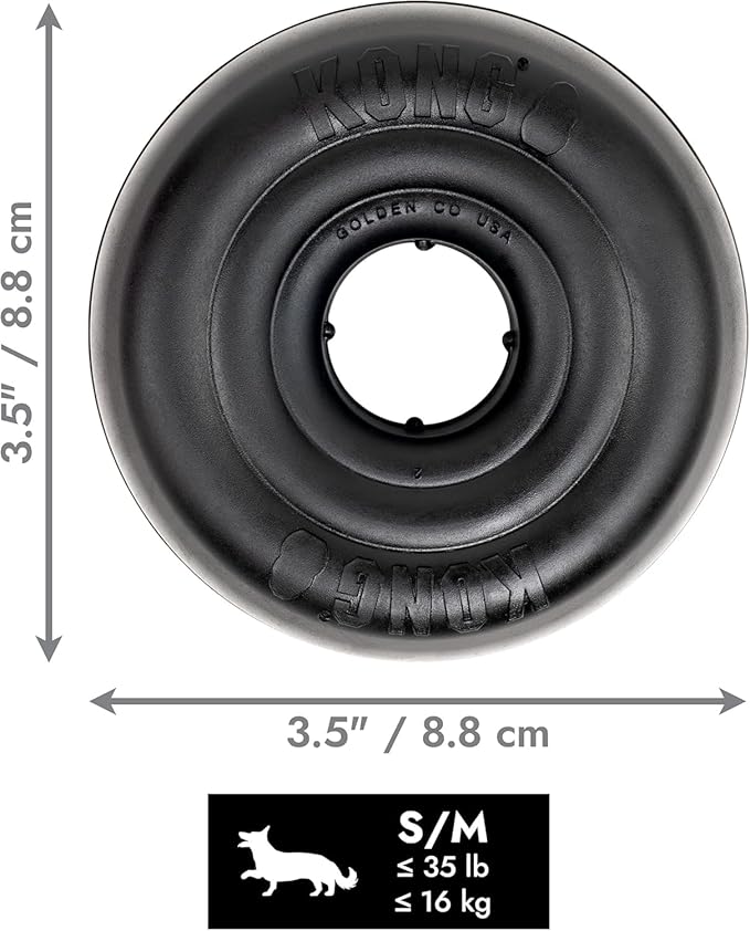 KONG Extreme Donut Dog Toy – Toughest Durable Natural Rubber Chew Toy for Power Chewers – Safe on Teeth & Gums, Fun Bounce & Roll for Indoor and Outdoor Play (Small/Medium)