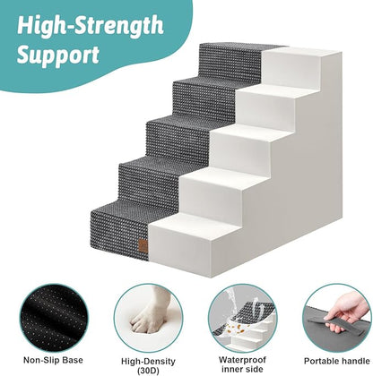 COZY KISS Dog Stairs for Small Dogs 5-Step, 19.7" Extra Wide Right-Angle Pet Stairs for Couch and Beds, Anti-Slip Dog Steps for Old Cats and Lowrider, 19.7x29.5x23.6 inch, Dark Grey