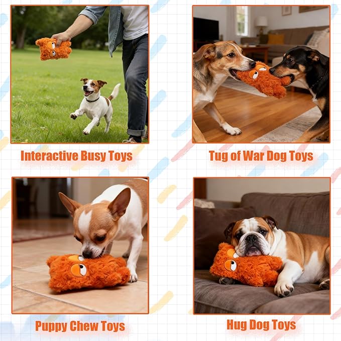 HUGEME Squeaky Dog Toy, Plush Stuffed Dog Toy Keep Them Busy Tug of War Dog Chew Toy for Small Medium Large Dogs (Orange)
