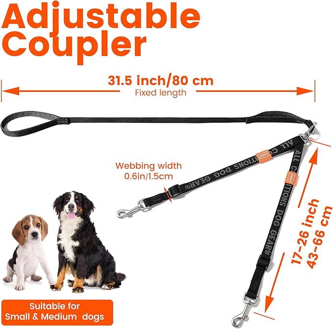HOWGO Double Dog Leash, No Tangle 360° Swivel, Adjustable Two Padded Handles, Double Clip Dog Leash Coupler Splitter for 30~150 lbs Large and Medium Breeds (Mint Green, 4/5'' x 4.8 FT, Std)