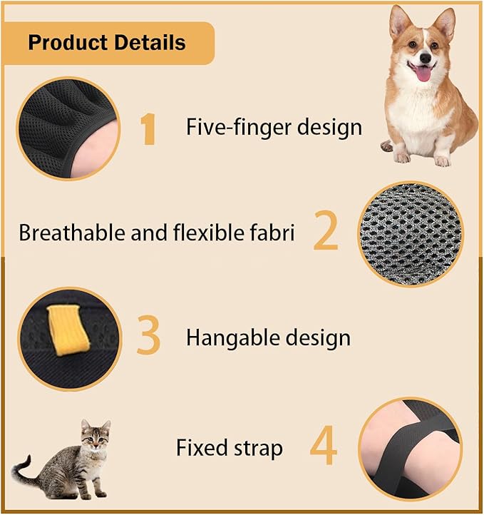 Anazzly Pet Hair Removal Glove with Electrostatic Technology, Pet Hair Gloves for Dogs and Cats, Washable Pet Hair Remover Tool for Sofas, Carpets, Car Seats and Bedding