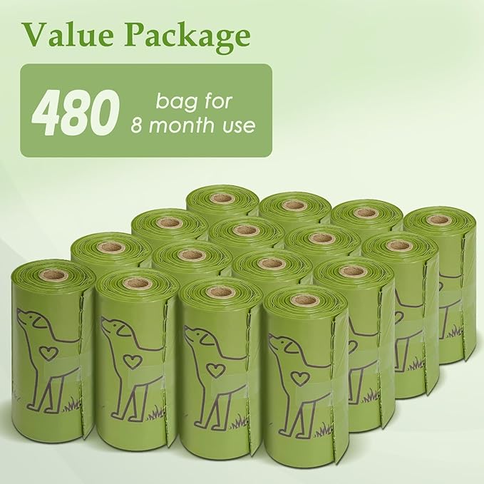 480 Count Lavender Scented 13” x 9” Dog Poop Bags Rolls, Leakproof Strong & Sturdy Waste Bags for Doggie Cat Pet