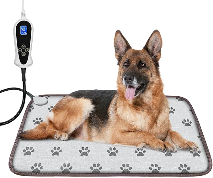 Large Dog Heating Pad 34x21in Smart Thermostat Switch Heated Dog Bed,Obtained MET and UL Dual Certification,Waterproof Bite-Resistant Pet Heating pad- Paw