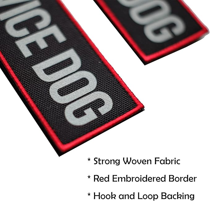 FITZNORA 2 Pcs Reflective Service Dog Patch Set with Hook and Loop Fastener, Embroidered Border with Printed Letters Patch for Dog Vest Harness (4.7 x 1.5 inches)