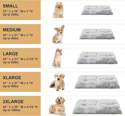BFPETHOME Dog Bed for Large Dogs, Plush Kennel Pad for Sleeping &Ease Anxiety, Washable Mats with Anti-Slip Bottom - 53 x 36 inch, Grey