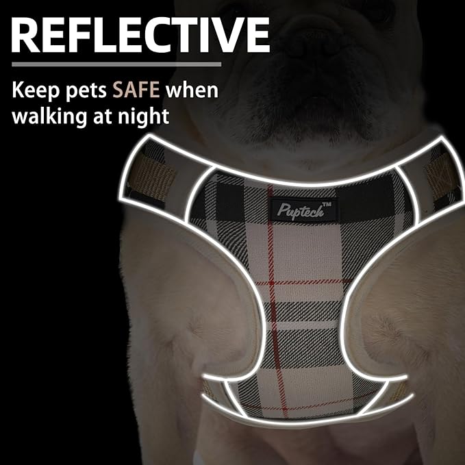 PUPTECK Small Dog Harness and Leash Set, No Pull Adjustable Puppy Cat Harness, Reflective Soft Mesh Pet Vest Small Sized, Beige, S