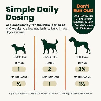 VetriScience Healthy Hip & Joint Chewable Tablets, GlycoFlex Glucosamine and Green-Lipped Mussel Joint Support Supplement for Dogs, Promote Mobility and Protect Joints, Chicken, 120 Count
