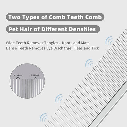 Flybbwl Stainless Steel Dog Comb - Cat Combs with Rounded Ends Teeth - Professional Metal Pet Grooming Removes Tangles Knots for Dogs Cats 7.6IN/1.42IN