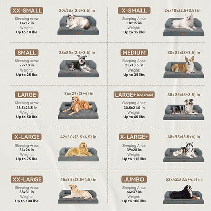 Large Dog Bed Orthopedic Washable - Beds Bolster - Extra Large Big Dogs - Memory Foam Couch Sofa - Waterproof with Removable Cover - Dark Grey Dog Bed