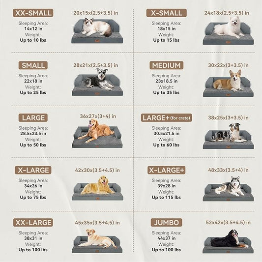 Large Dog Bed Orthopedic Washable - Memory Foam - XXL Large Big Dogs - Beds Bolster Pet - Couch Sofa - Waterproof with Removable Cover - Dark Grey Dog Bed