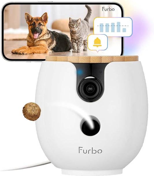 Furbo Mini 360° [Subscription Required] New 2K QHD Pet Camera - Unlock w/Paid Plan: Dog & Cat Safety Alerts, Rotating Treat Toss w/ 2-Way Speaker Smart Cam (Low Risk, 3mo Min. Cancel Anytime)