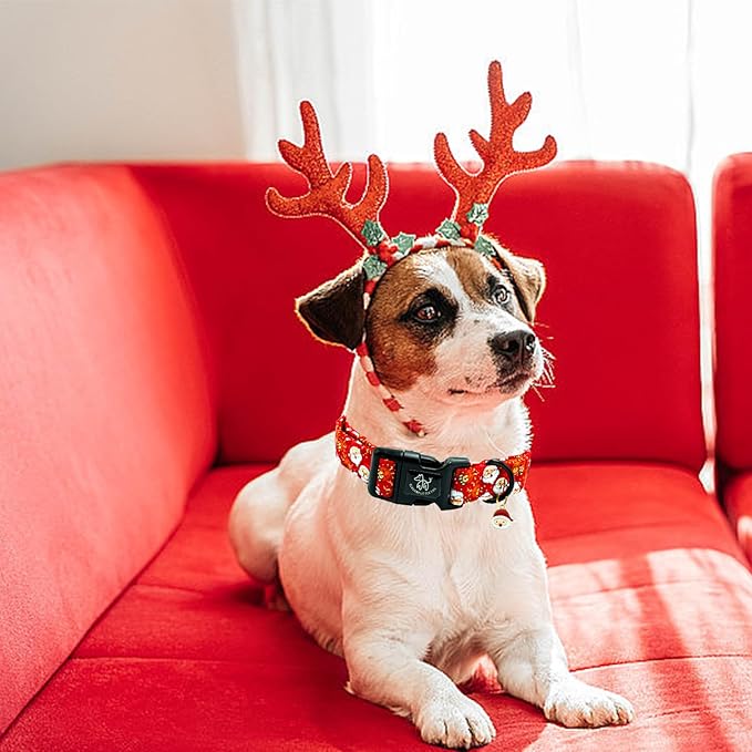 Elegant little tail Christmas Dog Collar, Pet Collar Cotton Soft Santa Claus Winter Dog Collars Holiday with Quick Release Buckle Pet Puppy Collar for Small Puppy