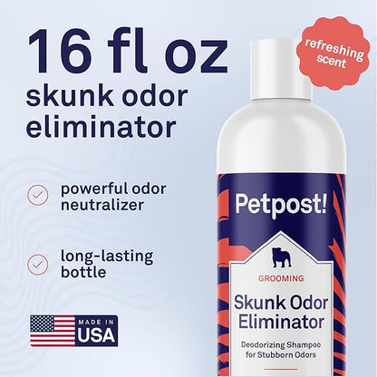 Petpost | Skunk Odor Eliminator Shampoo for Dogs & Cats. Neutralizes Strong Odors. Gentle & Safe Formula. 16 oz