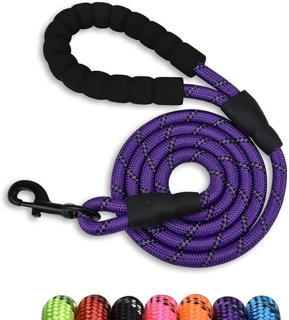 Panykoo 5/6 FT Strong Pet Dog Leash with Soft Padded Handle,Highly Reflective Rope for Night Walking,360-Degree Rotating Metal Buckle Without Tangles,Suitable for Small,Medium and Large Dogs.(5ft)