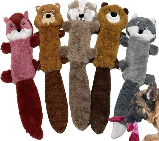 Jalousie 5 Pack Stuffingless Dog Squeaky Toys Dog Toy w/Durable Liner No Stuffing Dog Toy - Dog Toys Crinkle Paper Squeaker Toy for Medium Large Dogs (5 Pack - Color 4 - Squeaky)