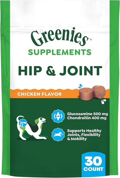 Greenies Supplements Hip and Joint Supplements for Dogs, Chicken Flavor, 6.08 oz. 30-Count