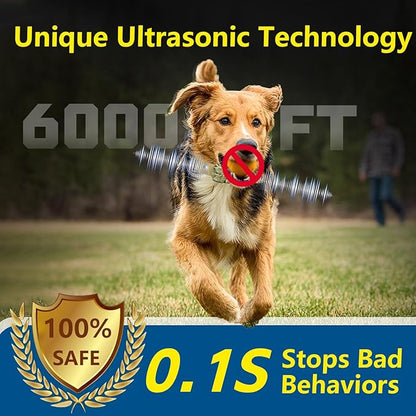 Htcuto Wireless Dog Fence System for 2 Dogs with 2 Collars 856 Acre Electric Dog Fence Shock Mulit Dogs Training Collar with Remote Ultrasonic Portable Waterproof Outdoor Safe Pet Containment System