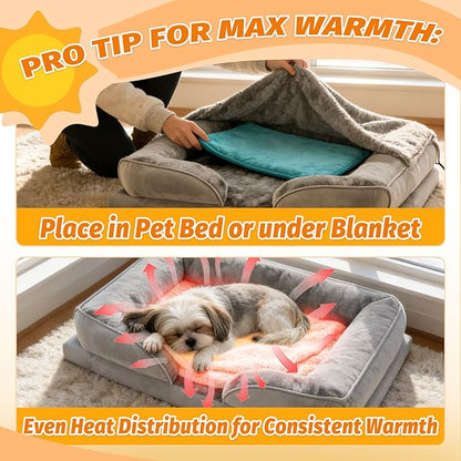 ANPHSIN Pet Heating Pad for Small Cat Dog - 12" x 15.7" 6-Level Heat Settings Heated Pad with Anti Chew Cord, Warmer Mat for Chicks Bunny Rabbits