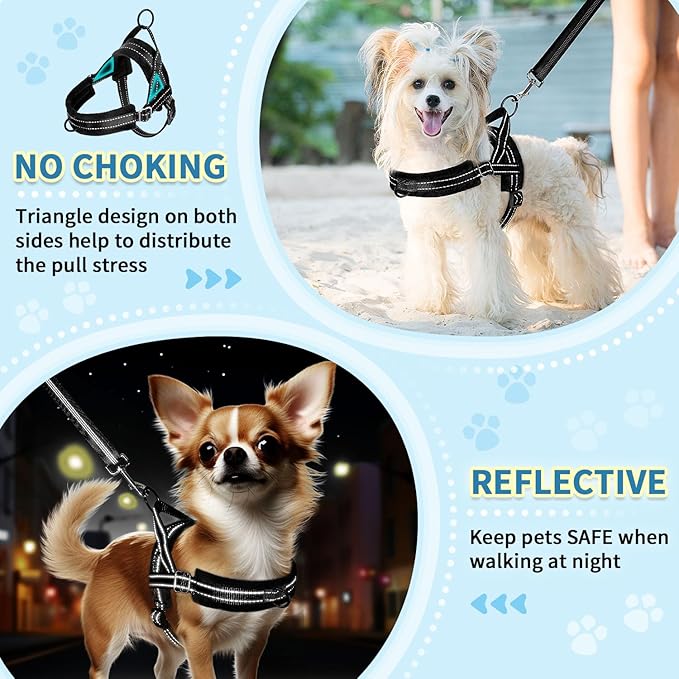 SlowTon No Pull Small Dog Harness and Leash Set, Puppy Soft Vest Harness Neck & Chest Adjustable, Reflective Lightweight & Anti-Twist Pet Lead Combo for Small Medium Dogs (Black, M)