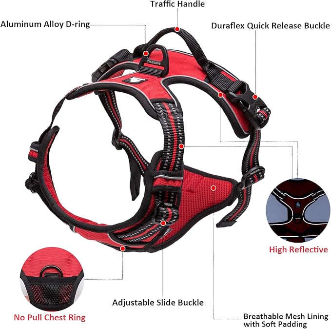 TRUE LOVE Adjustable No-Pull Dog Harness Reflective Pup Vest Harnesses Comfortable Control Brilliant Colors TLH5651(Fushcia,S)