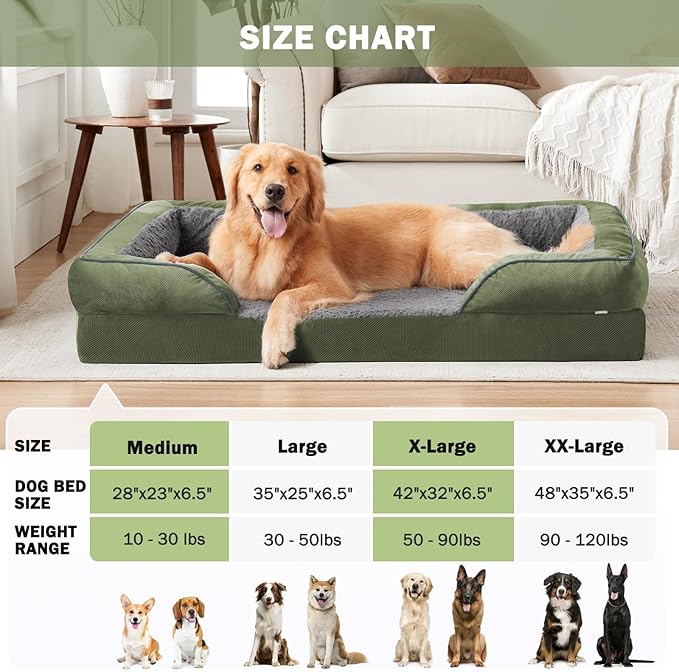 INVENHO Orthopedic Dog Bed for Large Dogs, Washable Waterproof, Egg-Crate Foam Dog Couch Bed with Washable Removable Cover, Waterproof Lining and Nonskid Bottom