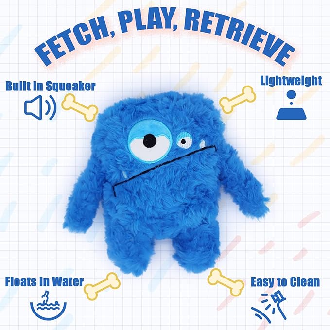 HUGEME Plush Squeaky Dog Toy, Crinkle Stuffed Dog Toy Keep Them Busy Tug of War Birthday Dog Chew Toy for Small Medium Large Dogs (Blue)