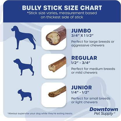Downtown Pet Supply Jumbo Bully Sticks for Dogs - Natural Beef Chews, Low-Odor & Rawhide-Free, Long Lasting Dog Treats for Aggressive Chewers - Healthy, Safe & Delicious Chews Dogs Love (12" 10 Pack)