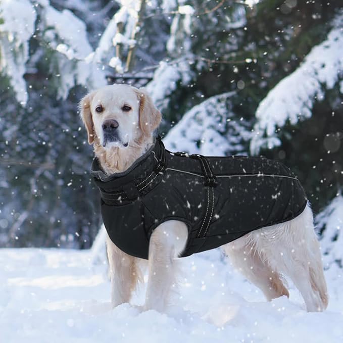 Lelepet Waterproof Dog Jacket with Harness Built in Warm Dog Winter Coat, Reflective Jacket Fleece Jacket, Dogs Coats for Small Dogs, Cozy Thermal Pet Snowsuit for Cold Weather, Shih Tzu, Black, S