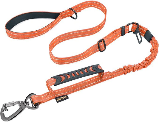 AUBELL Tactical Dog Leash Heavy Duty,4-6ft Reflective Strong No Pull Bungee Leash for Medium Large Dogs with Comfortable Padded Double Handle,Car Seat Belt,360 Degree Rotating Carabiner,Orange