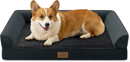 COZY KISS Orthopedic Large Dog Beds, Bolster Pet Couch with Waterproof Lining, Egg Crate Foam Sofa for Pets Up to 65 lbs, U-Shaped, 36x27x6.5 inch, Black