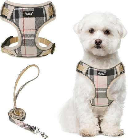PUPTECK Small Dog Harness and Leash Set, No Pull Adjustable Puppy Cat Harness, Reflective Soft Mesh Pet Vest Small Sized, Beige, M