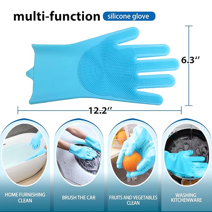 NVNAN Dog Shampoo Brush, Dog Bath Brush, and Dog Washing Gloves | Essential Dog Bath Supplies and Pet Grooming Gloves for Dogs and Cats (1 Pair, Blue)