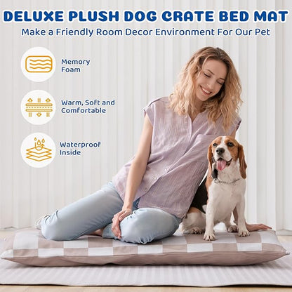 UWELL PETS Large Dog Bed with Removable Washable Cover for Large Dogs Deluxe Plush Dog Crate Beds Comfy Kennel Pad Waterproof Lining and Blue Gel Memory Foam Memory Foam（Brown 40.2 * 30 * 4in）