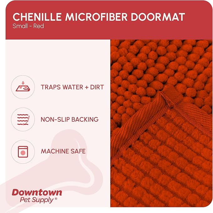 My Doggy Place Dog Mud Mat, 18" x 24" Red – Thick Microfiber Entry Rug for Snow, Mud & Salt – Absorbent, Quick-Dry, Washer-Safe & Non-Slip, Small