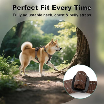 Plutus Pet Adjustable No Pull Dog Harness with Leather Accents, Heavy Duty Reflective Nylon Vest for Training, Hiking, Easy Walk Harness for Small, Medium, Large Dogs (Chocolate, S)