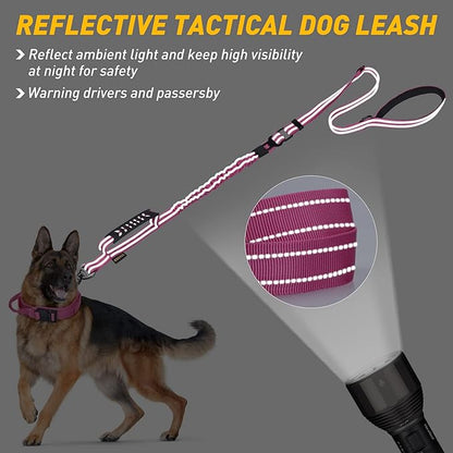AUBELL Tactical Dog Leash Heavy Duty,4-6ft Reflective Strong No Pull Bungee Leash for Medium Large Dogs with Comfortable Padded Double Handle,Car Seat Belt,360 Degree Rotating Carabiner,Pink