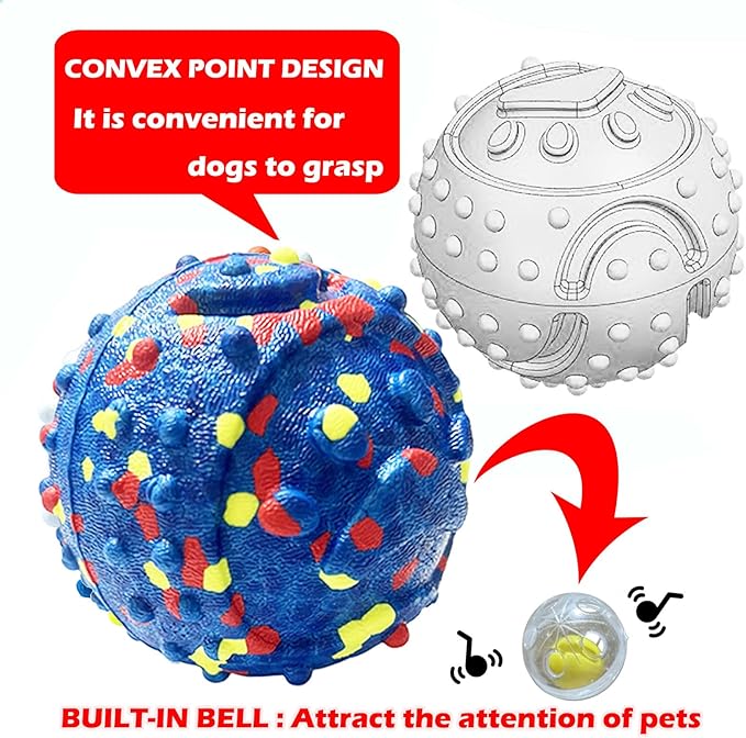 CAISHOW Dog Ball Squeak Toys (Bell Ball 4Pcs)