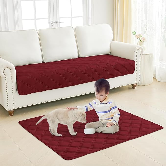 Smiry Waterproof Dog Bed Cover Blanket 30x70, Soft Reversible Pet Blanket, Washable Leakproof Cats Dogs Couch Cover for Sofa, Couch, Furniture, Lattice, Wine Red/Beige
