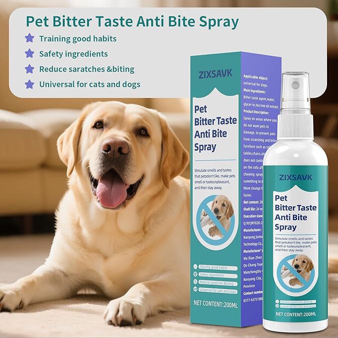 Zixsavk Bitter Apple Spray for Dogs - No Chew Spray for Dogs | Safe, Non-Toxic Chewing Deterrent | Stop Licking, Biting & Destructive Behavior | Training Aid (200ml)