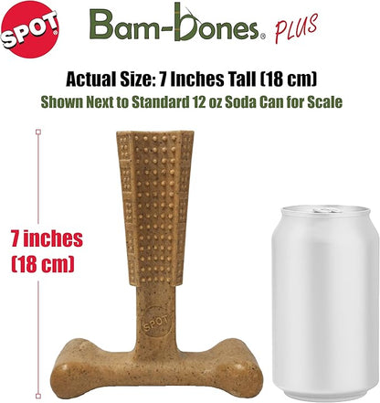 SPOT Bam-Bones Plus T-Bone, Bamboo Fiber & Nylon Dog Chew, Durable for Aggressive Chewers, Non-Splintering, for Adult Dogs & Teething Puppies Under 90lbs, 7in, Chicken Flavor