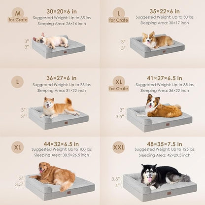 EHEYCIGA Large Dog Bed Memory Foam for Crate, Orthopedic Dog Bed Large Size Dogs with Washable Removable Cover, Waterproof Pet Sofa Couch with Nonskid Bottom, 35x22x6, Grey