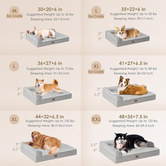 EHEYCIGA Extra Large Dog Bed Othorpedic 44x32x6.5, Memory Foam XL Dog Bed with Washable Removable Cover, Waterproof Pet Sofa Couch XLarge Size Dogs with Nonskid Bottom, Grey