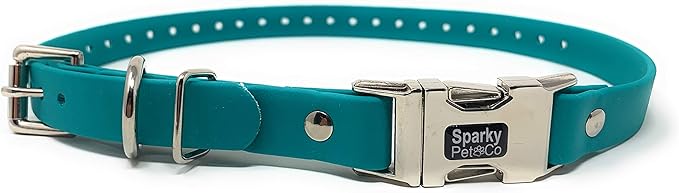 Sparky Pet Co - Apollo ECollar Replacement Strap - Dog Collar - Waterproof Biothane - Adjustable - Double Buckle - Quick Snap Metal Clasp - for Invisible Fence Systems - 3/4" x 28" (Teal)
